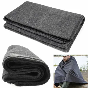 2 Pc Camping Outdoor Blanket Recycled Cotton Wool Winter Military Survival 76"