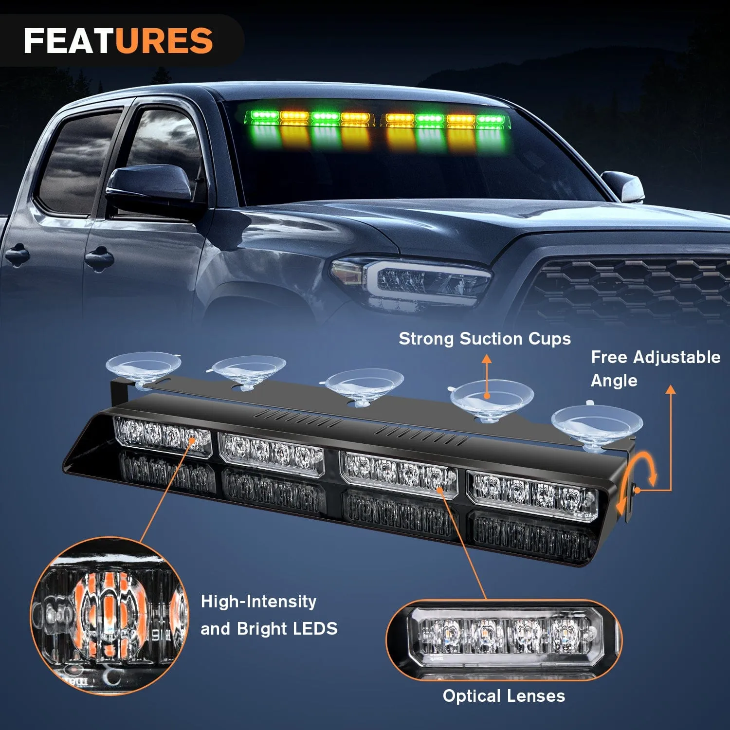 32LED Amber Green Emergency Dash Strobe Lights with Controller Suction Cups