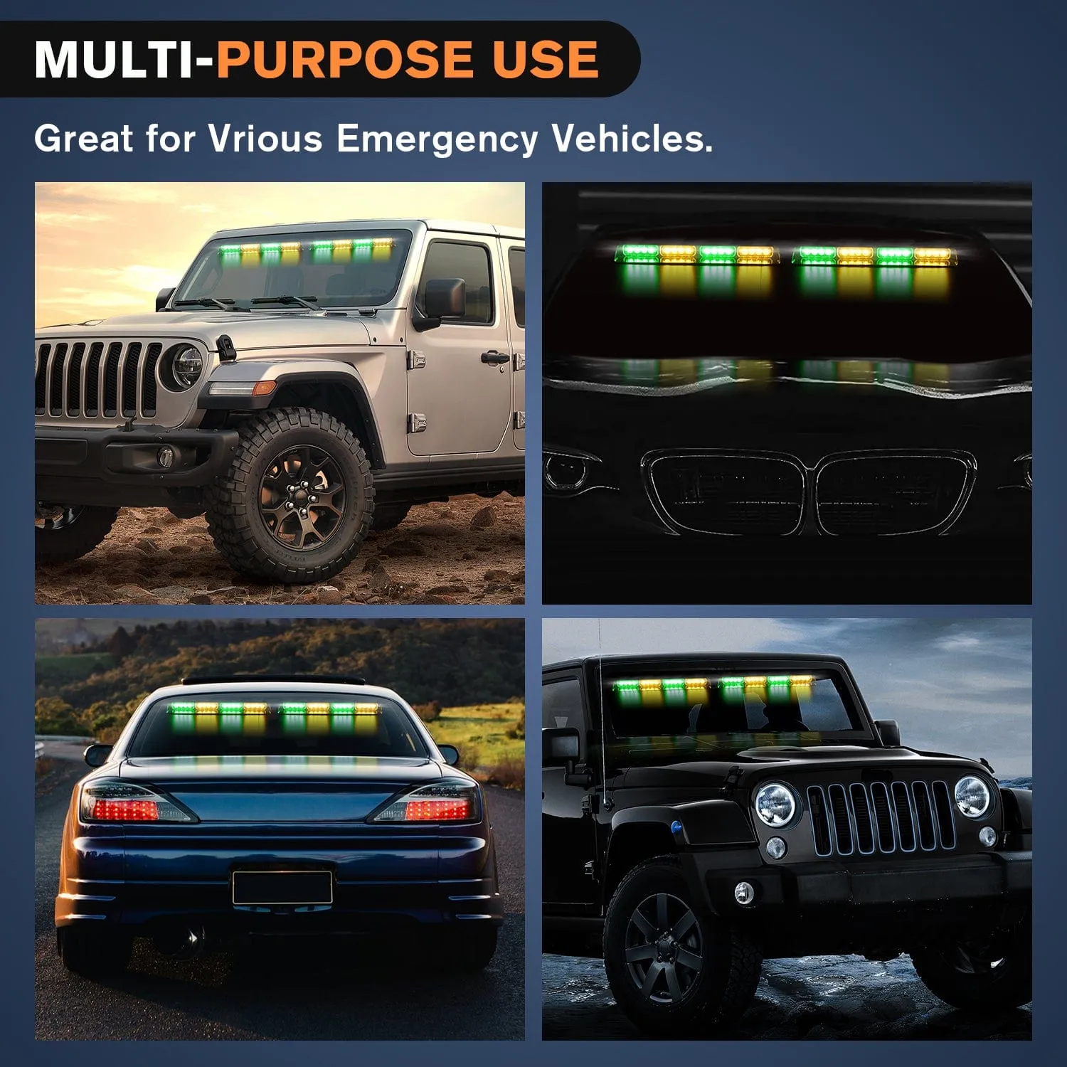 32LED Amber Green Emergency Dash Strobe Lights with Controller Suction Cups
