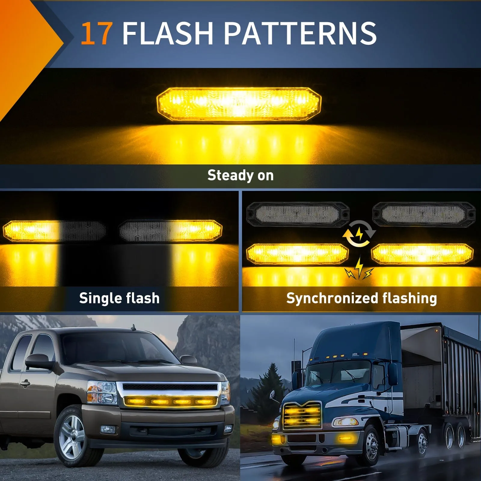 6LED Amber Surface Mount Flashing Emergency Strobe lights 4 PCS