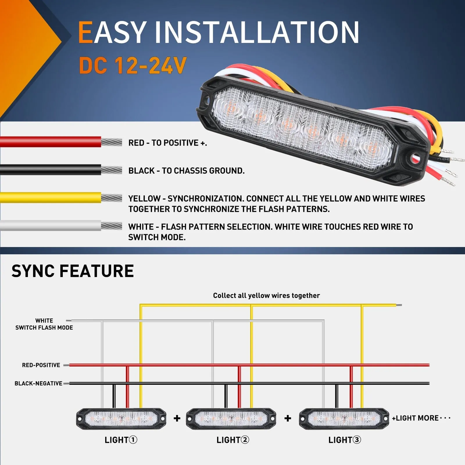 6LED Amber Surface Mount Flashing Emergency Strobe lights 4 PCS