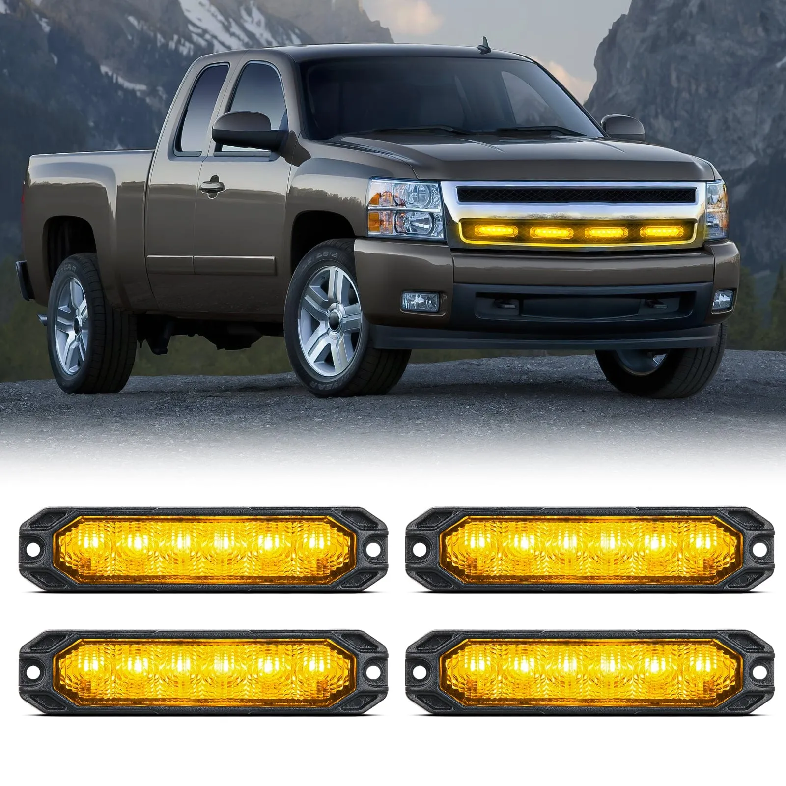 6LED Amber Surface Mount Flashing Emergency Strobe lights 4 PCS
