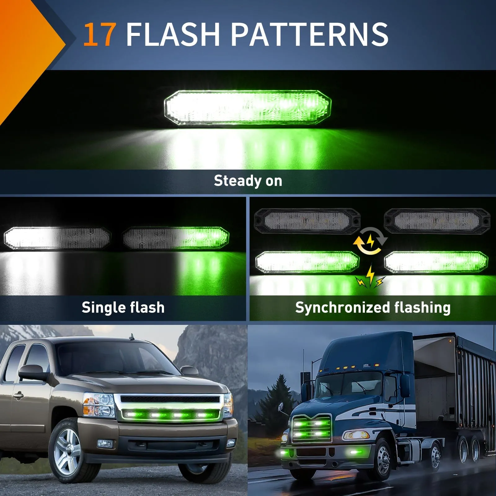 6LED Green White Surface Mount Flashing Emergency Strobe lights 4 PCS