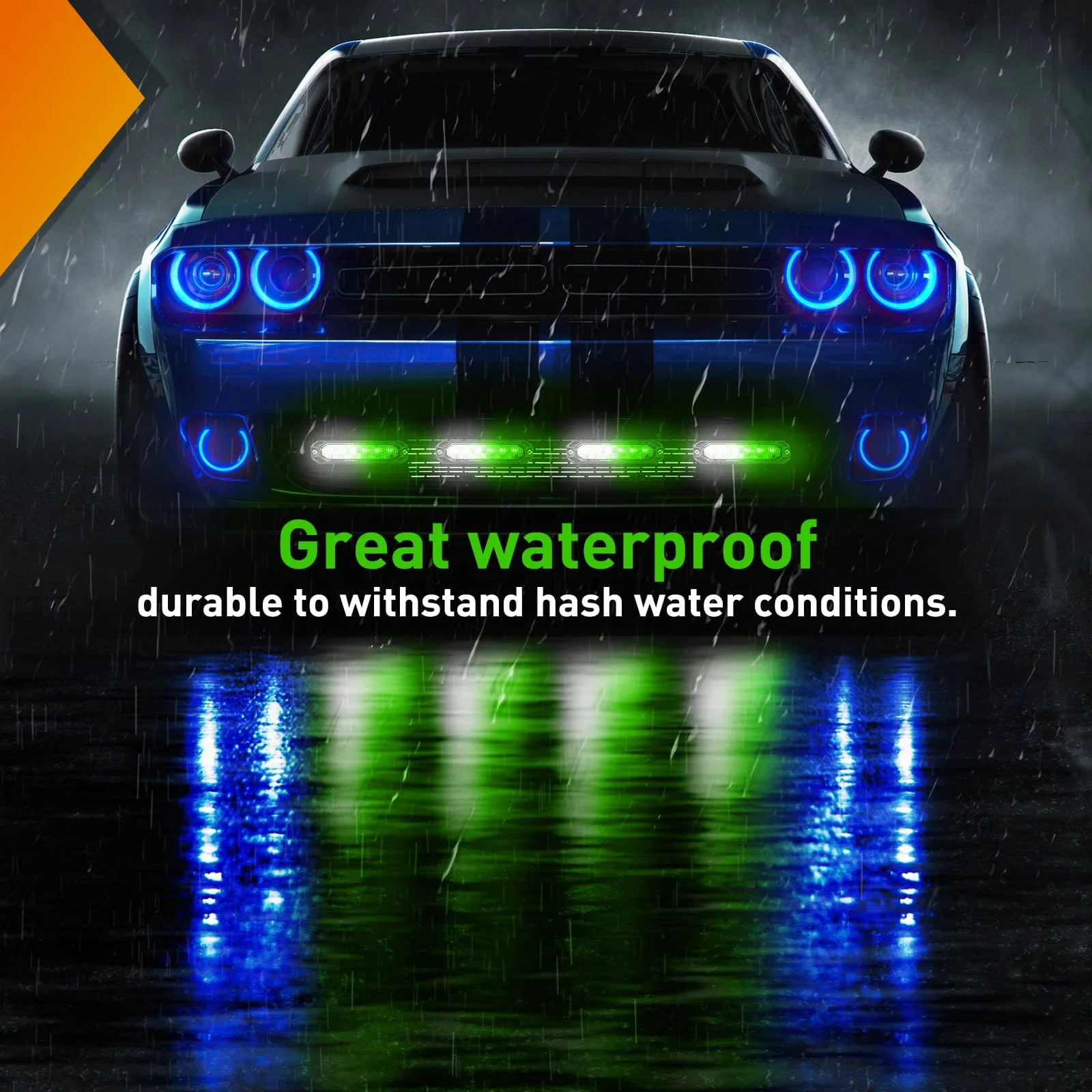 6LED Green White Surface Mount Flashing Emergency Strobe lights 4 PCS