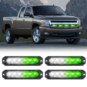 6LED Green White Surface Mount Flashing Emergency Strobe lights 4 PCS