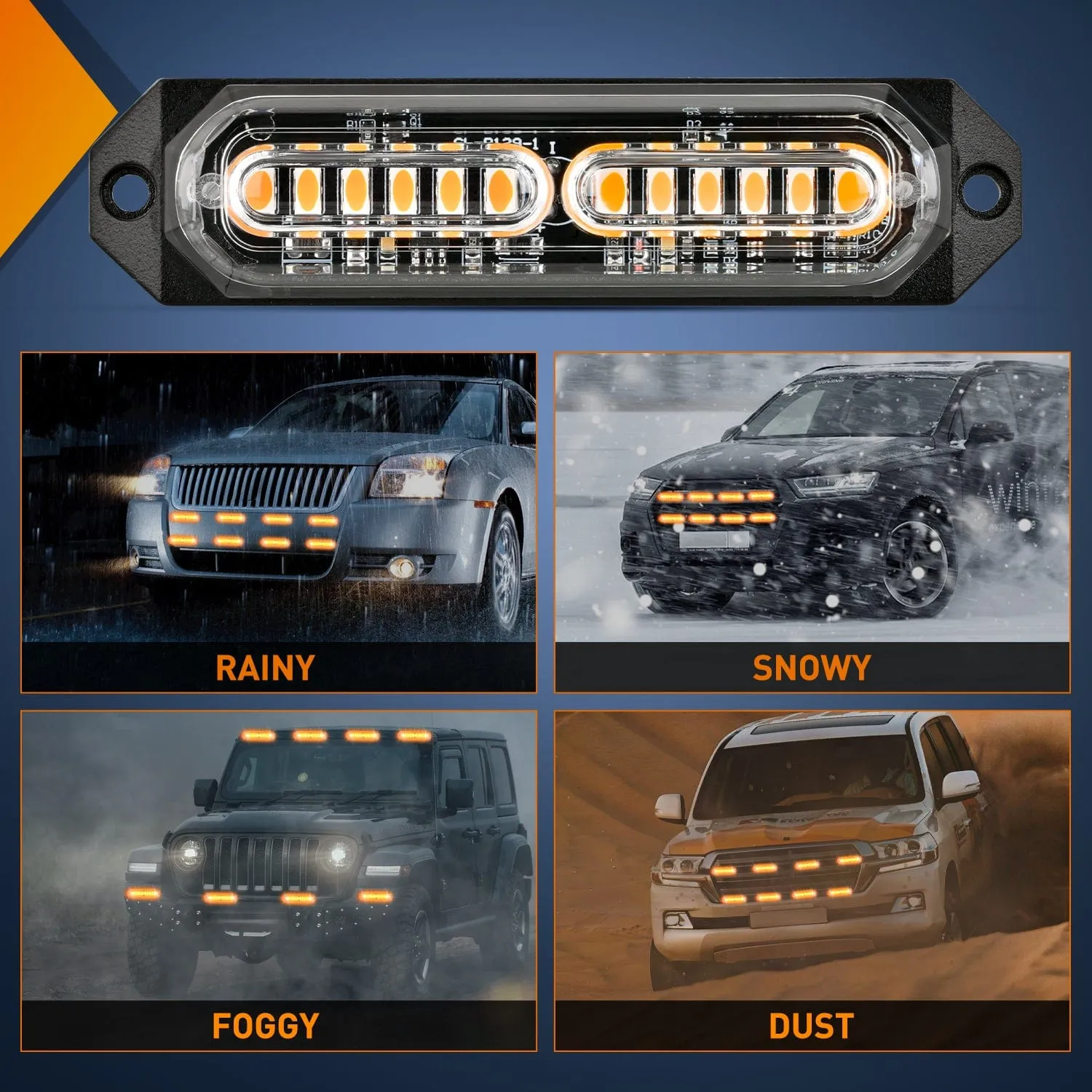 8PCS 12LED Amber Emergency Strobe Lights