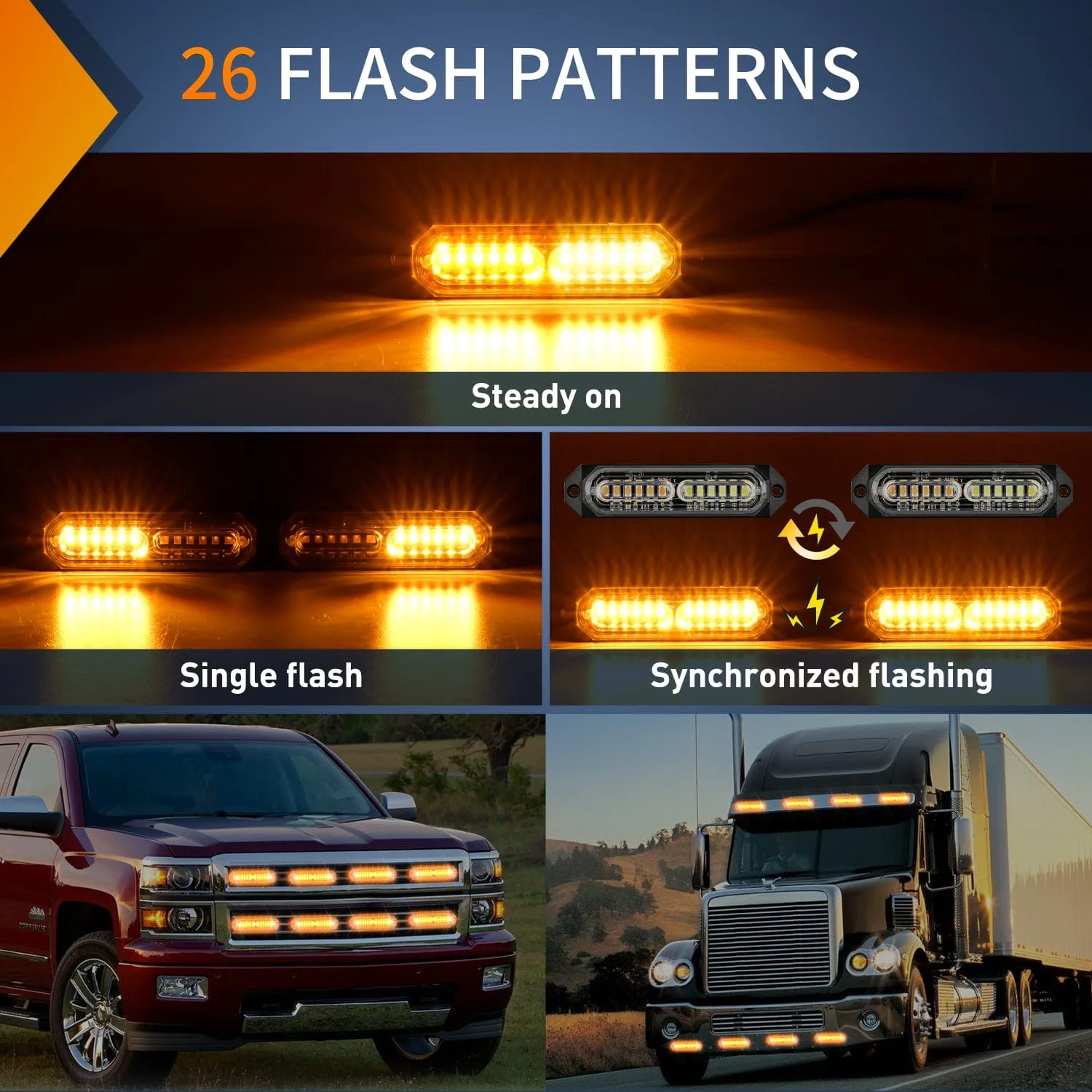 8PCS 12LED Amber Emergency Strobe Lights