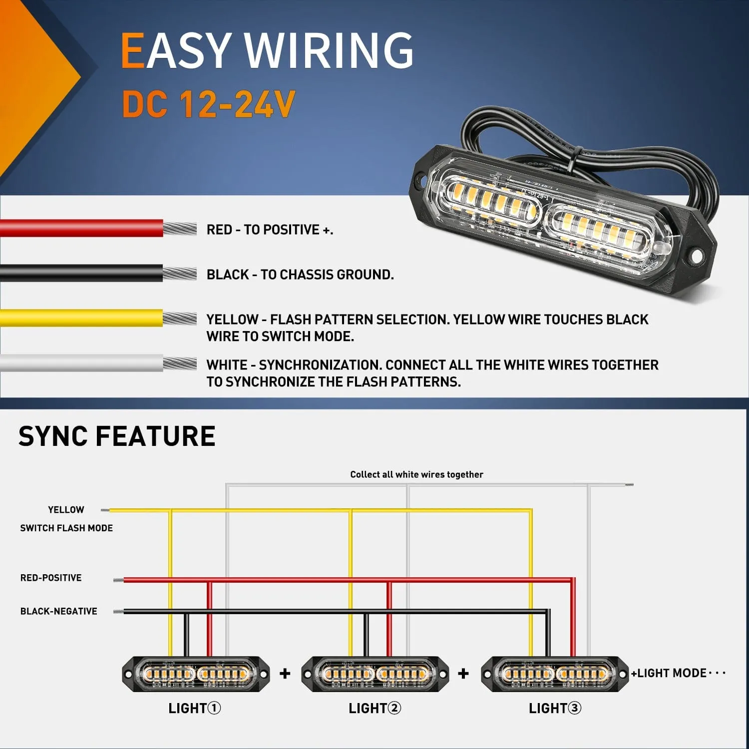 8PCS 12LED Amber Emergency Strobe Lights