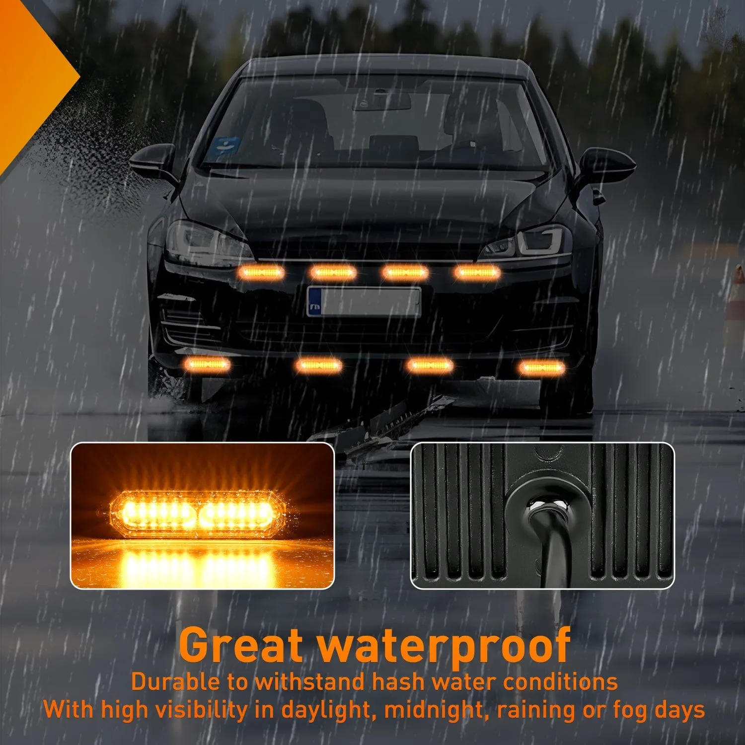 8PCS 12LED Amber Emergency Strobe Lights