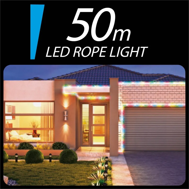 Arlec 50m Low Voltage Multi-Colour 1200 LED Rope Light/8 Functions/Indoor&Outdoor