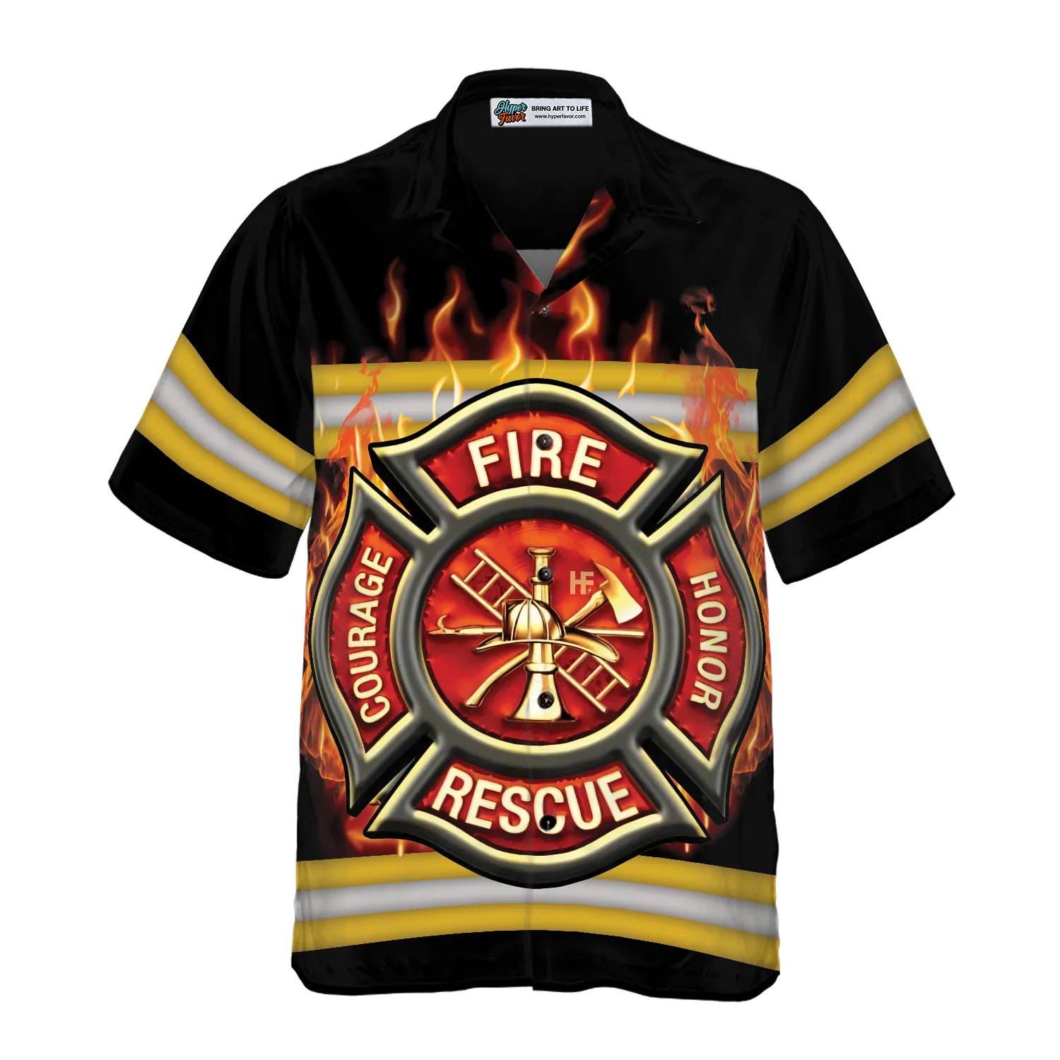 Courage And Honor Fire Dept Badge Firefighter Hawaiian Shirt, Uniform And Cross Axes Firefighter Shirt For Men