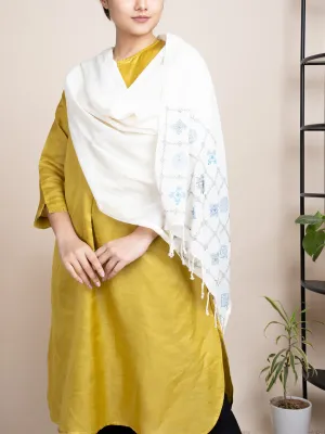 Embroidered Cotton Handloom Stole White