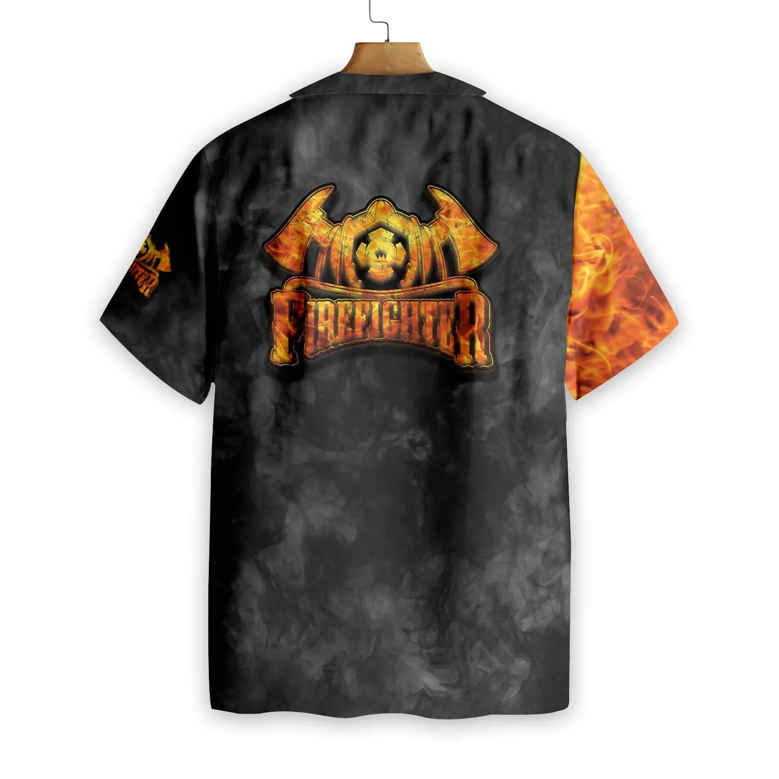 Firefighter And Flame Skull Firefighter Hawaiian Shirt, Firefighter Cross Axes Ripped American Flag Firefighter Shirt
