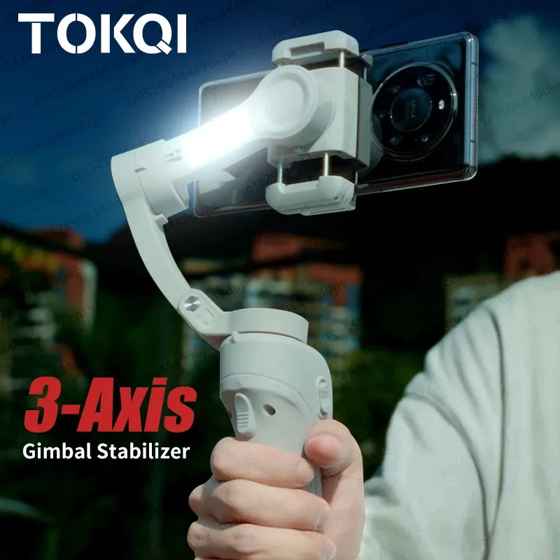 Foldable Gimbal Stabilizer with Fill Light for Smartphone 3-Axis Anti Shake Handheld Tripod for iPhone Android Vlog