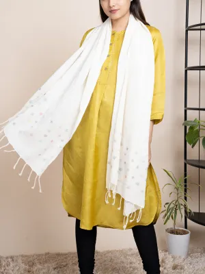 Kasuti Embroidered Cotton Handloom Stole White