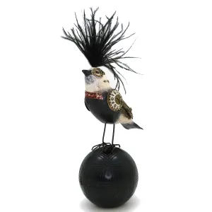 Mullanium Black White Tanager Bird on Croquet Ball Artists Jim Tori Mullan Steampunk Handmade