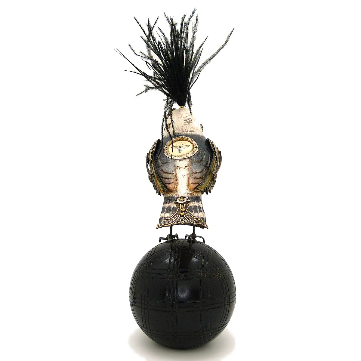 Mullanium Black White Tanager Bird on Croquet Ball Artists Jim Tori Mullan Steampunk Handmade