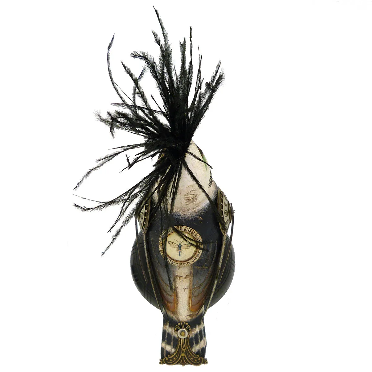 Mullanium Black White Tanager Bird on Croquet Ball Artists Jim Tori Mullan Steampunk Handmade