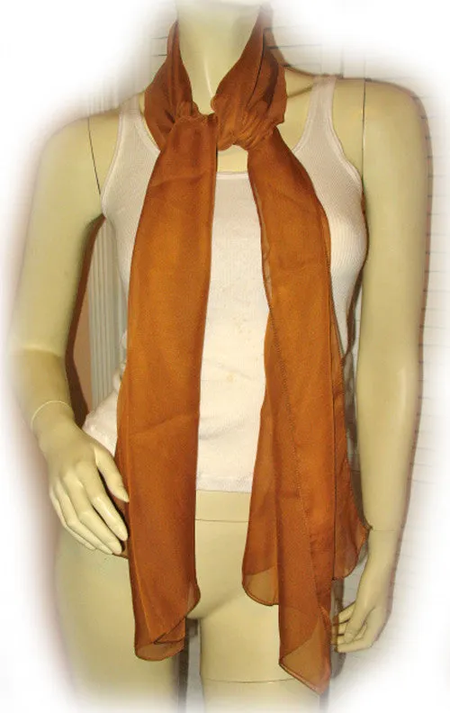 New Vintage Y2K 90s Sheer Scarf Scarves Long Neck Wrap 66in X 20in Brown Preppy
