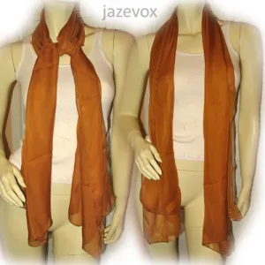 New Vintage Y2K 90s Sheer Scarf Scarves Long Neck Wrap 66in X 20in Brown Preppy