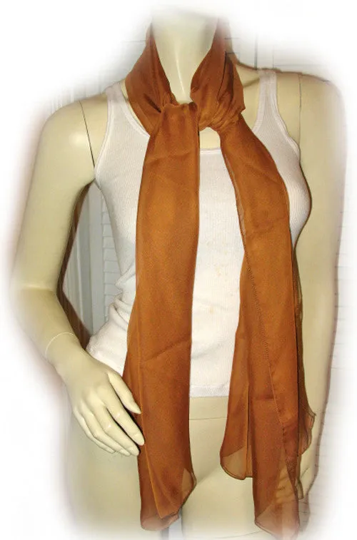 New Vintage Y2K 90s Sheer Scarf Scarves Long Neck Wrap 66in X 20in Brown Preppy