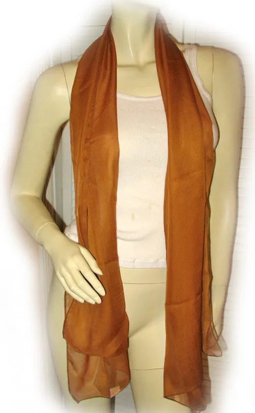New Vintage Y2K 90s Sheer Scarf Scarves Long Neck Wrap 66in X 20in Brown Preppy