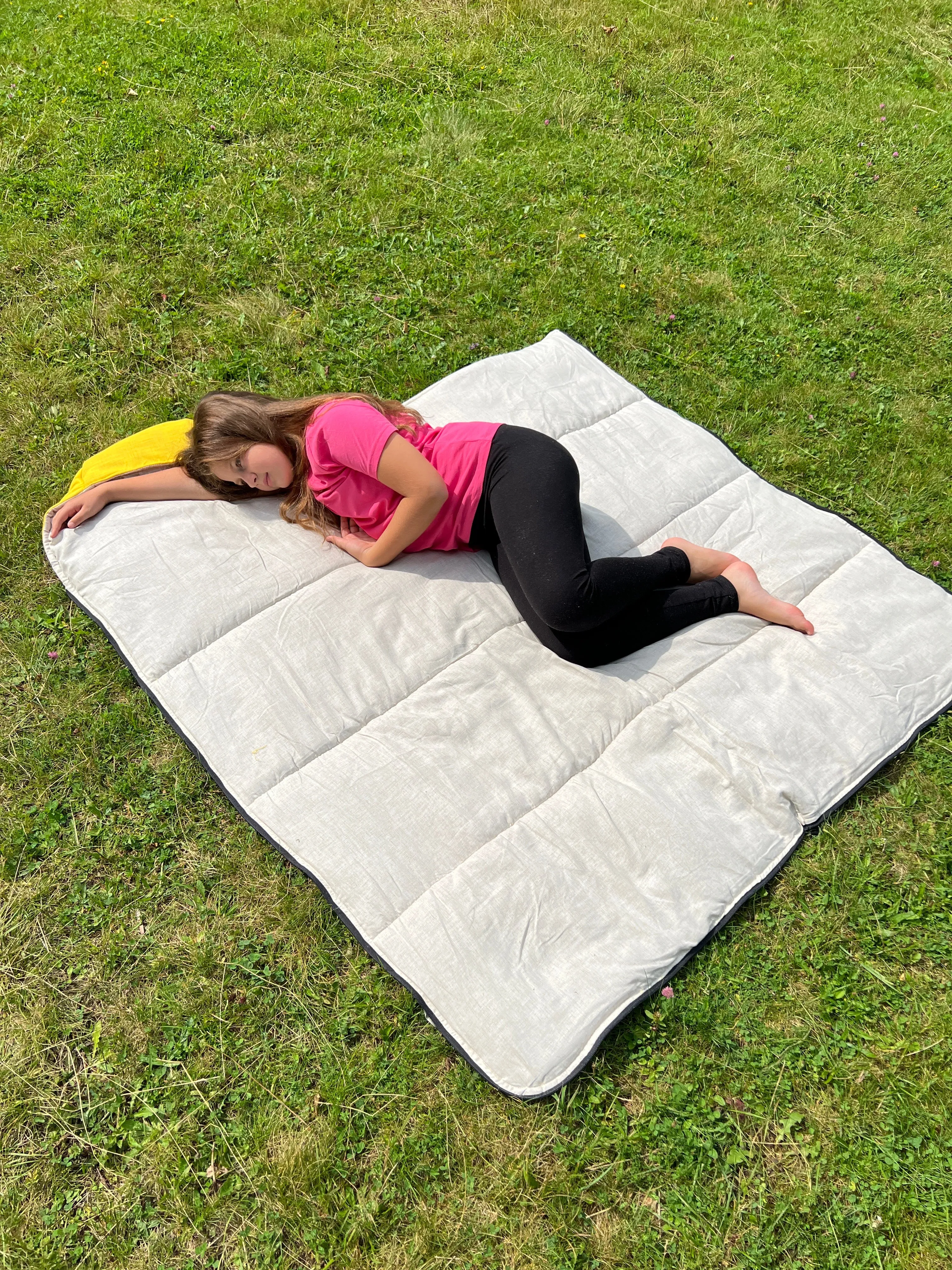 Red Kids natural HEMP Linen Sleeping Bag with Hood School Nap mat for Kids, camping van sleeping bag organic hemp fiber filling