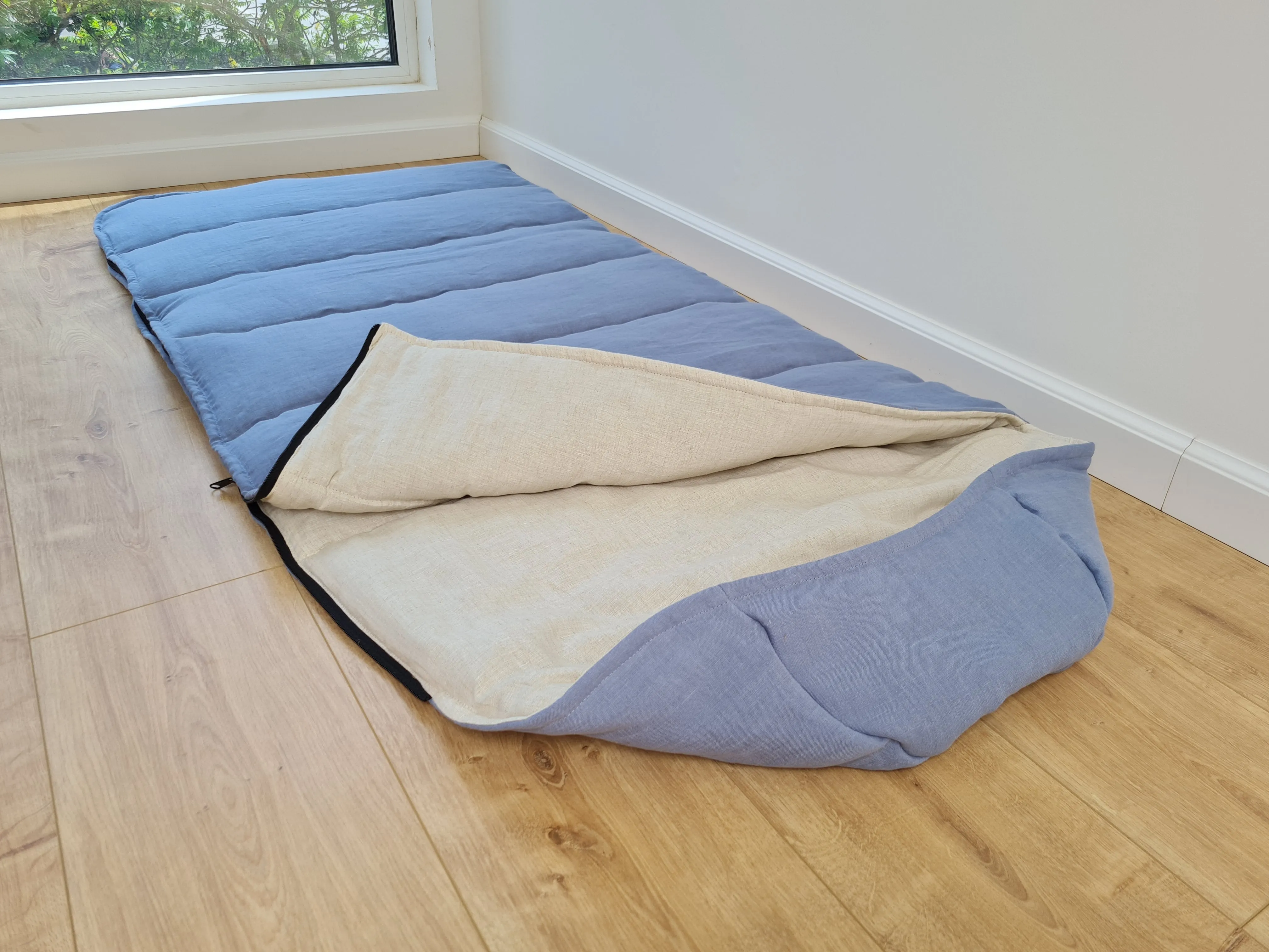 Red Kids natural HEMP Linen Sleeping Bag with Hood School Nap mat for Kids, camping van sleeping bag organic hemp fiber filling