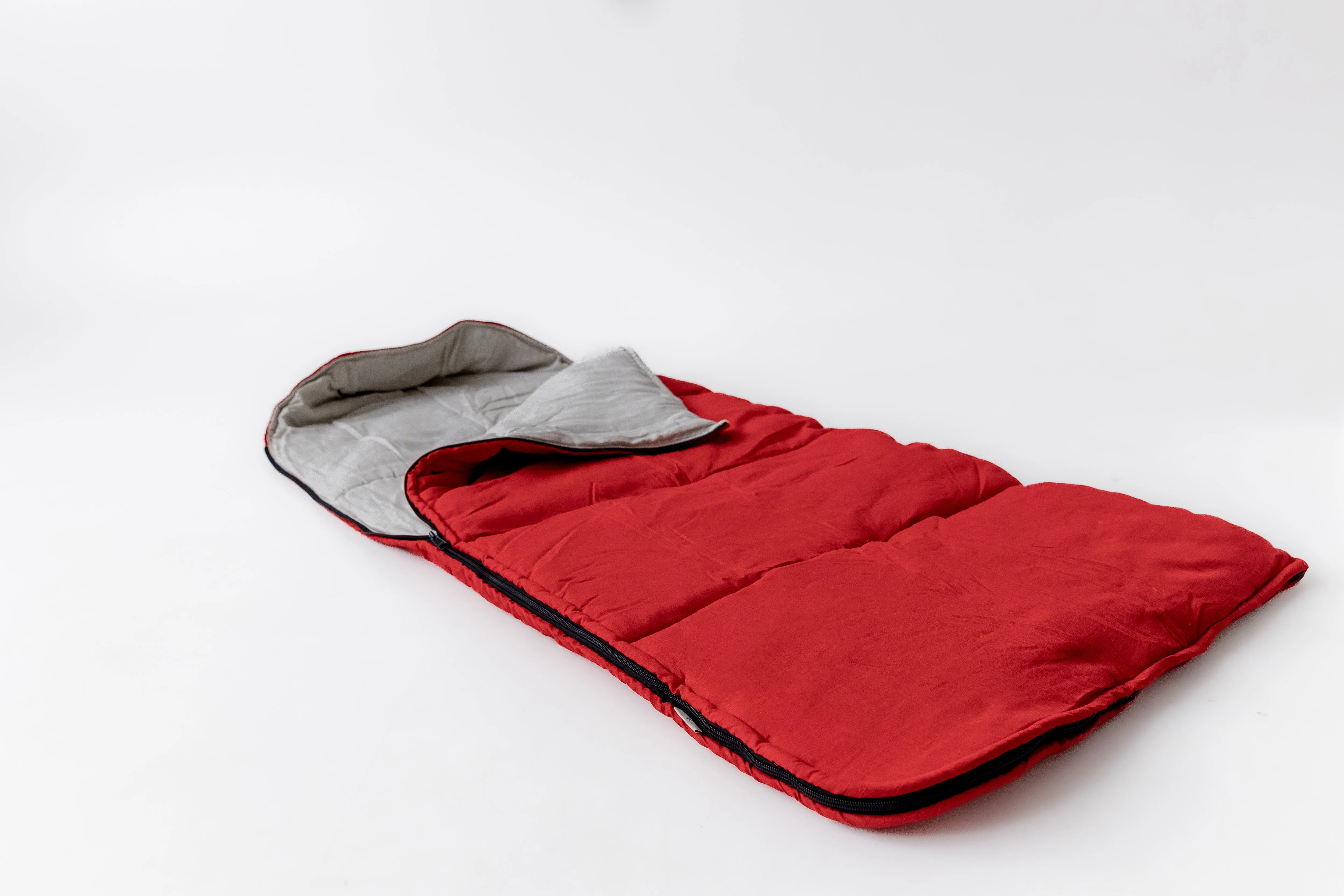 Red Kids natural HEMP Linen Sleeping Bag with Hood School Nap mat for Kids, camping van sleeping bag organic hemp fiber filling