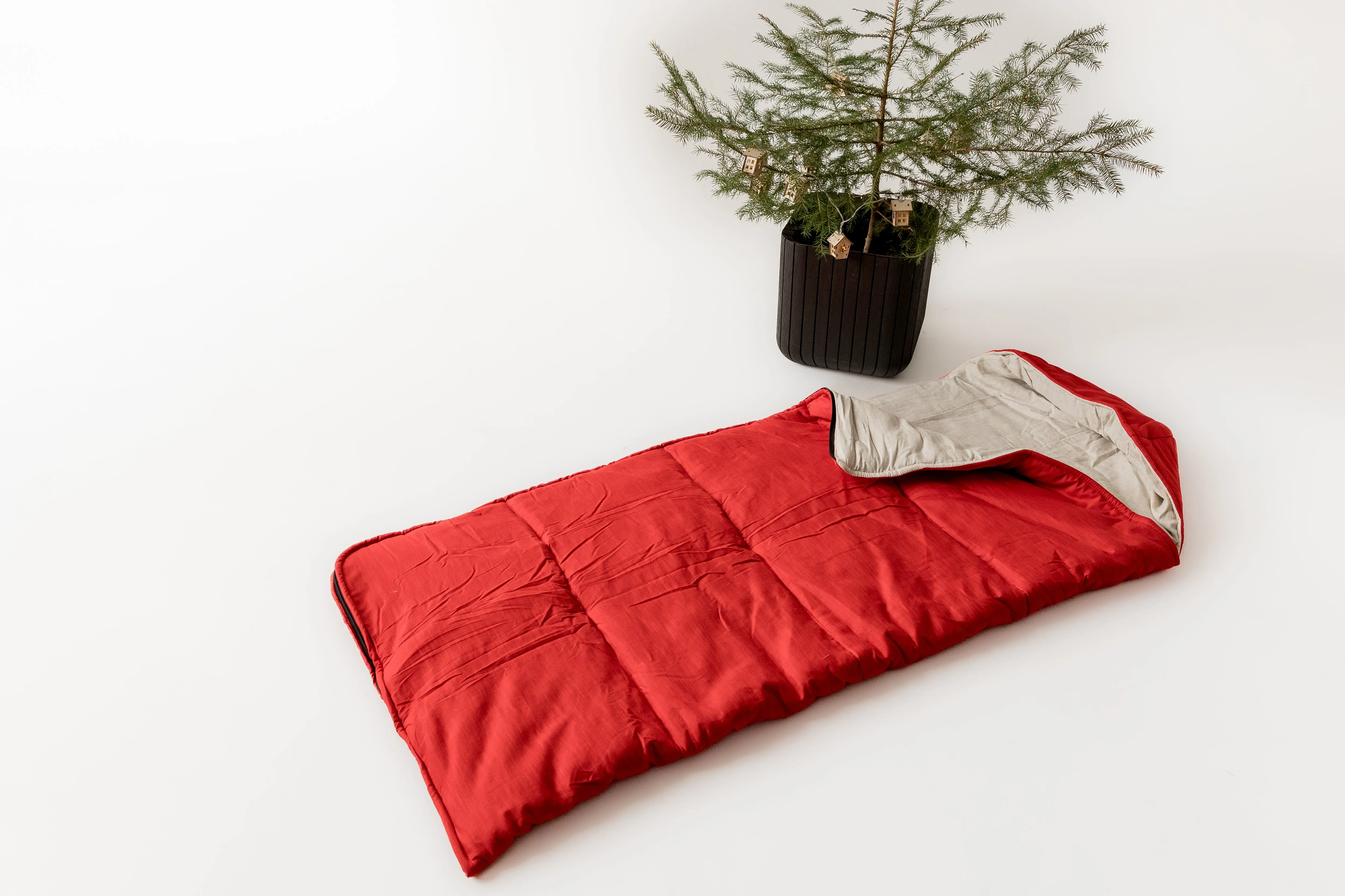 Red Kids natural HEMP Linen Sleeping Bag with Hood School Nap mat for Kids, camping van sleeping bag organic hemp fiber filling
