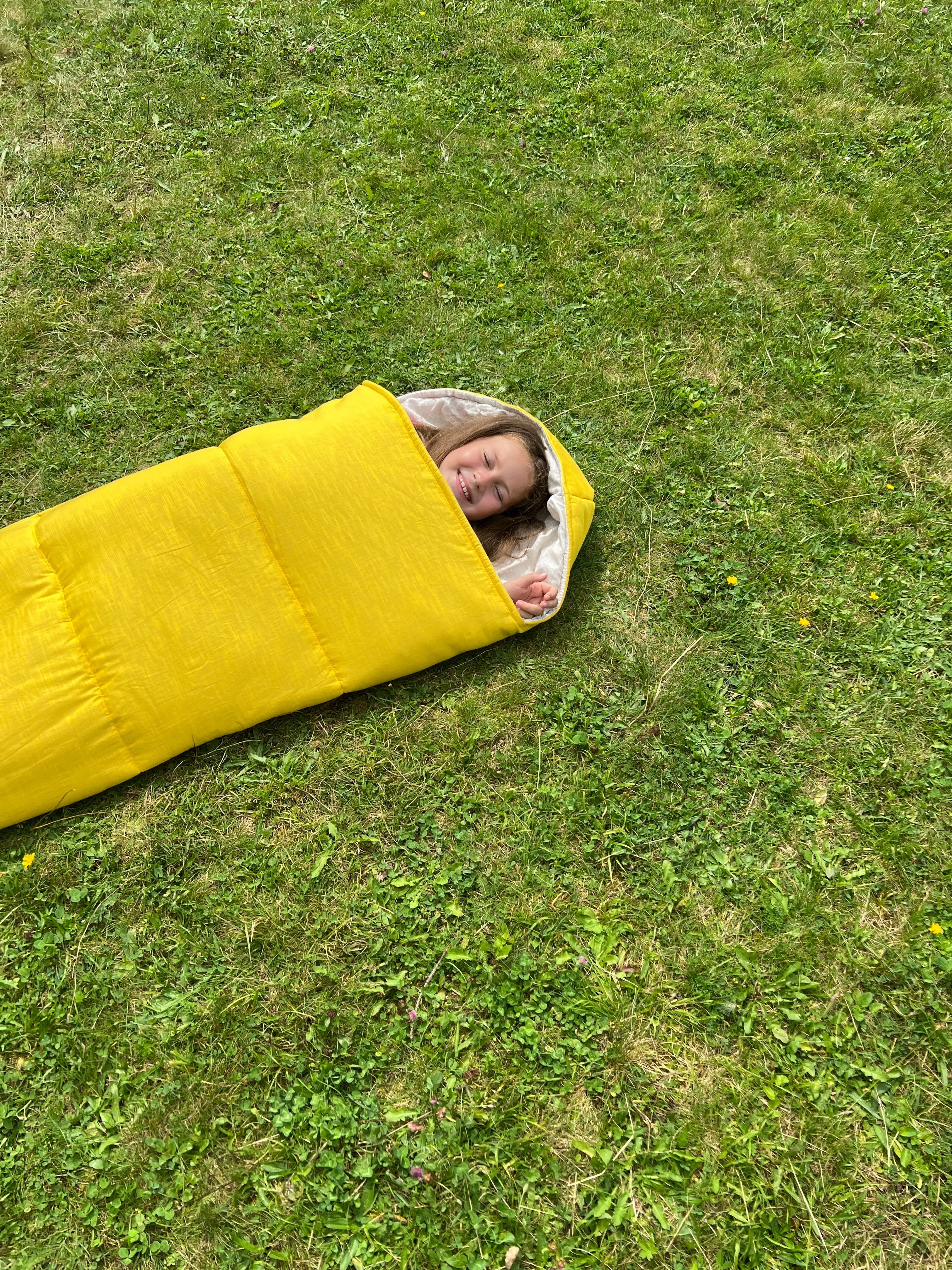 Red Kids natural HEMP Linen Sleeping Bag with Hood School Nap mat for Kids, camping van sleeping bag organic hemp fiber filling