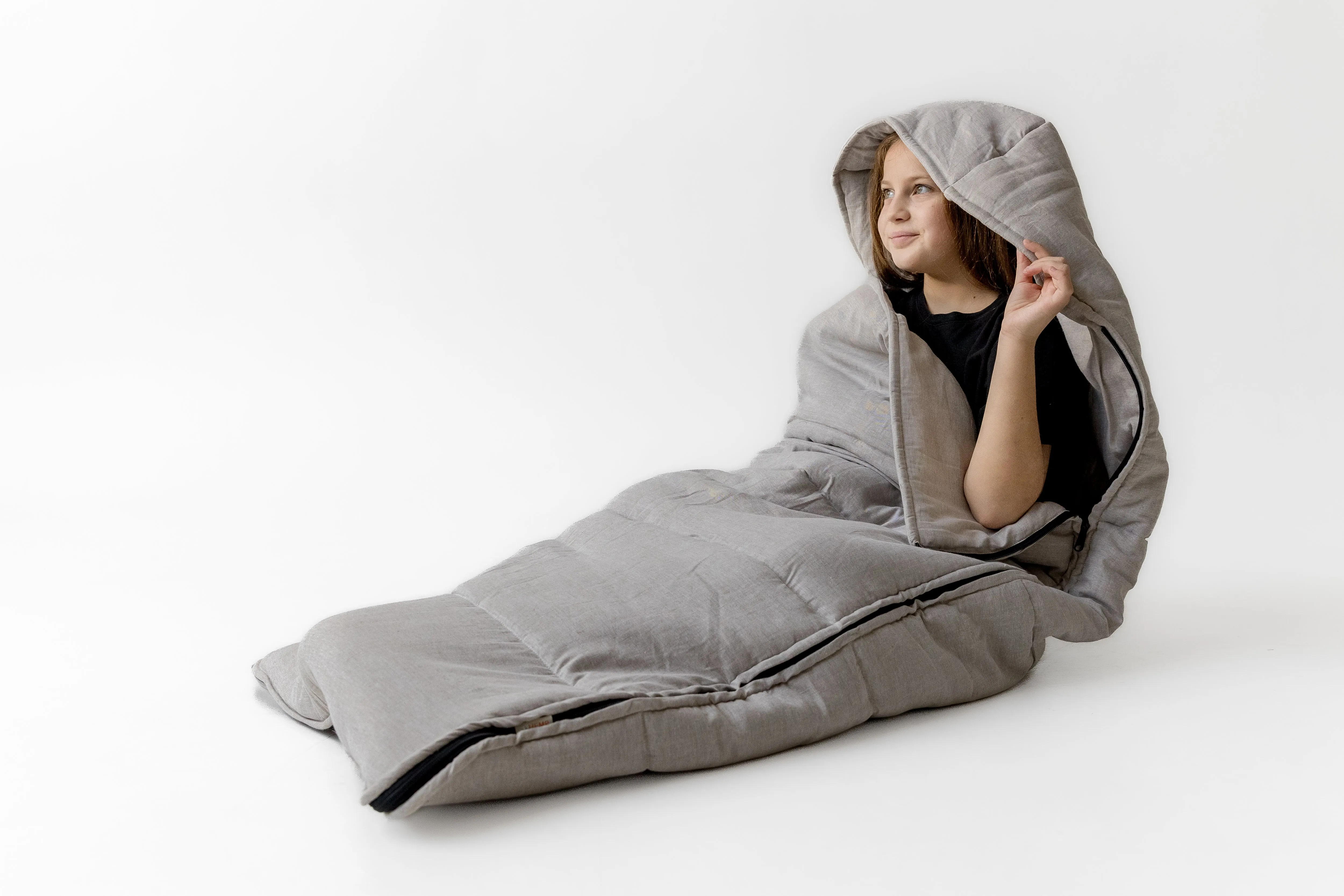 Red Kids natural HEMP Linen Sleeping Bag with Hood School Nap mat for Kids, camping van sleeping bag organic hemp fiber filling