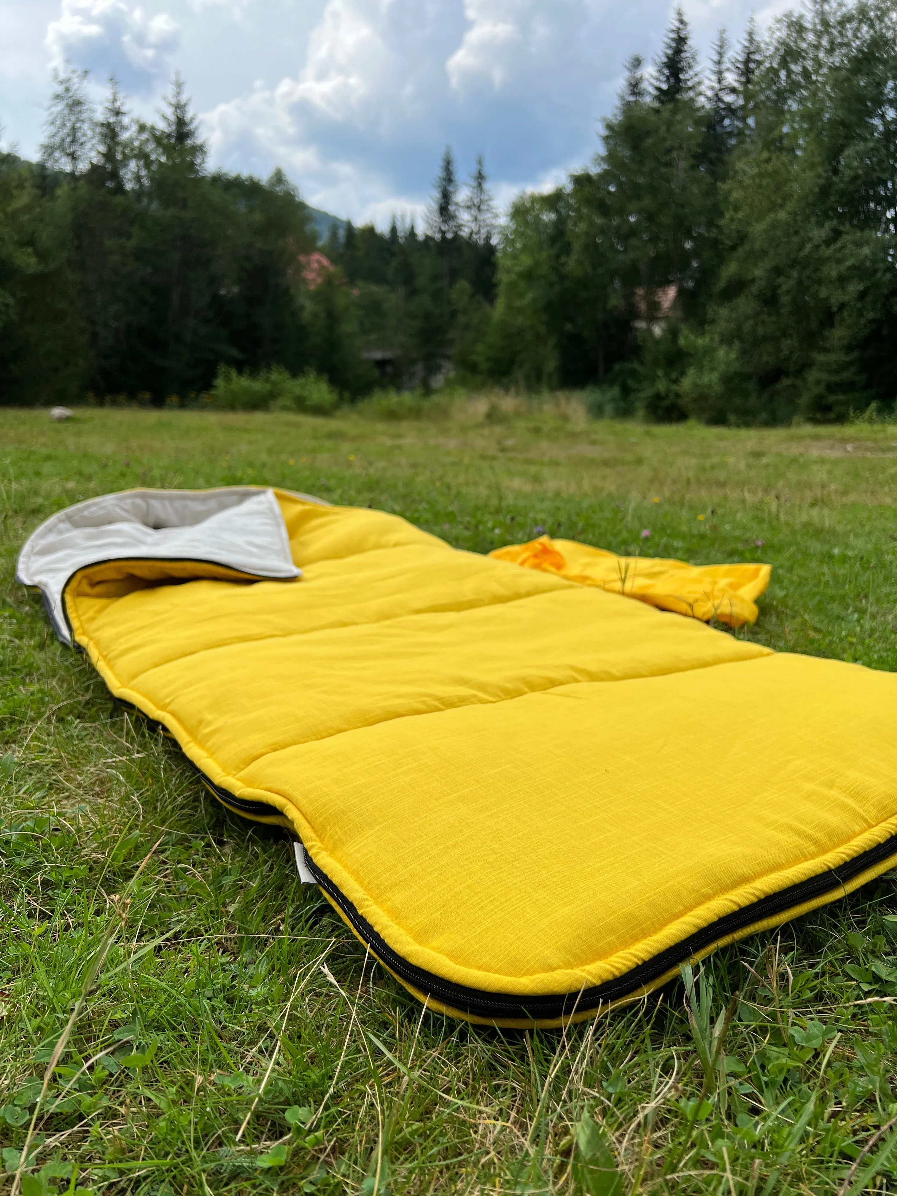 Red Kids natural HEMP Linen Sleeping Bag with Hood School Nap mat for Kids, camping van sleeping bag organic hemp fiber filling