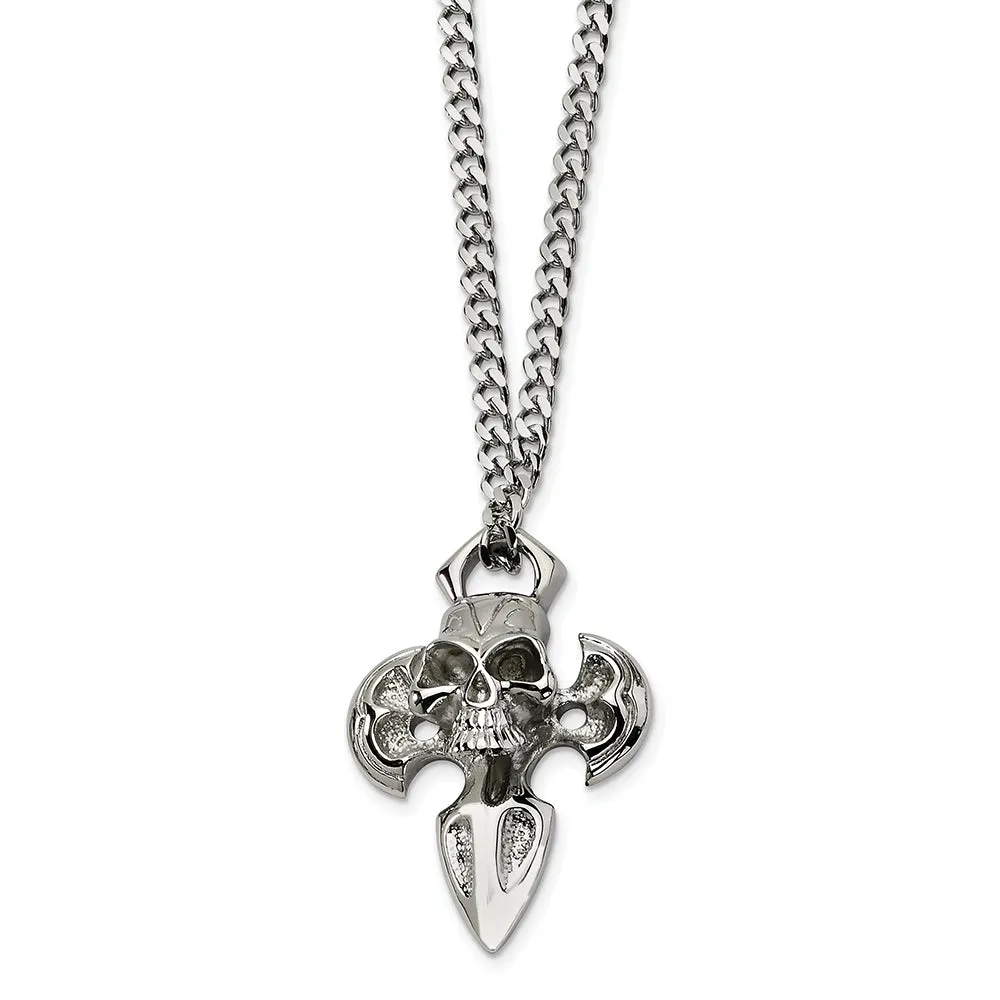 Stainless Steel Cross with Skull Necklace