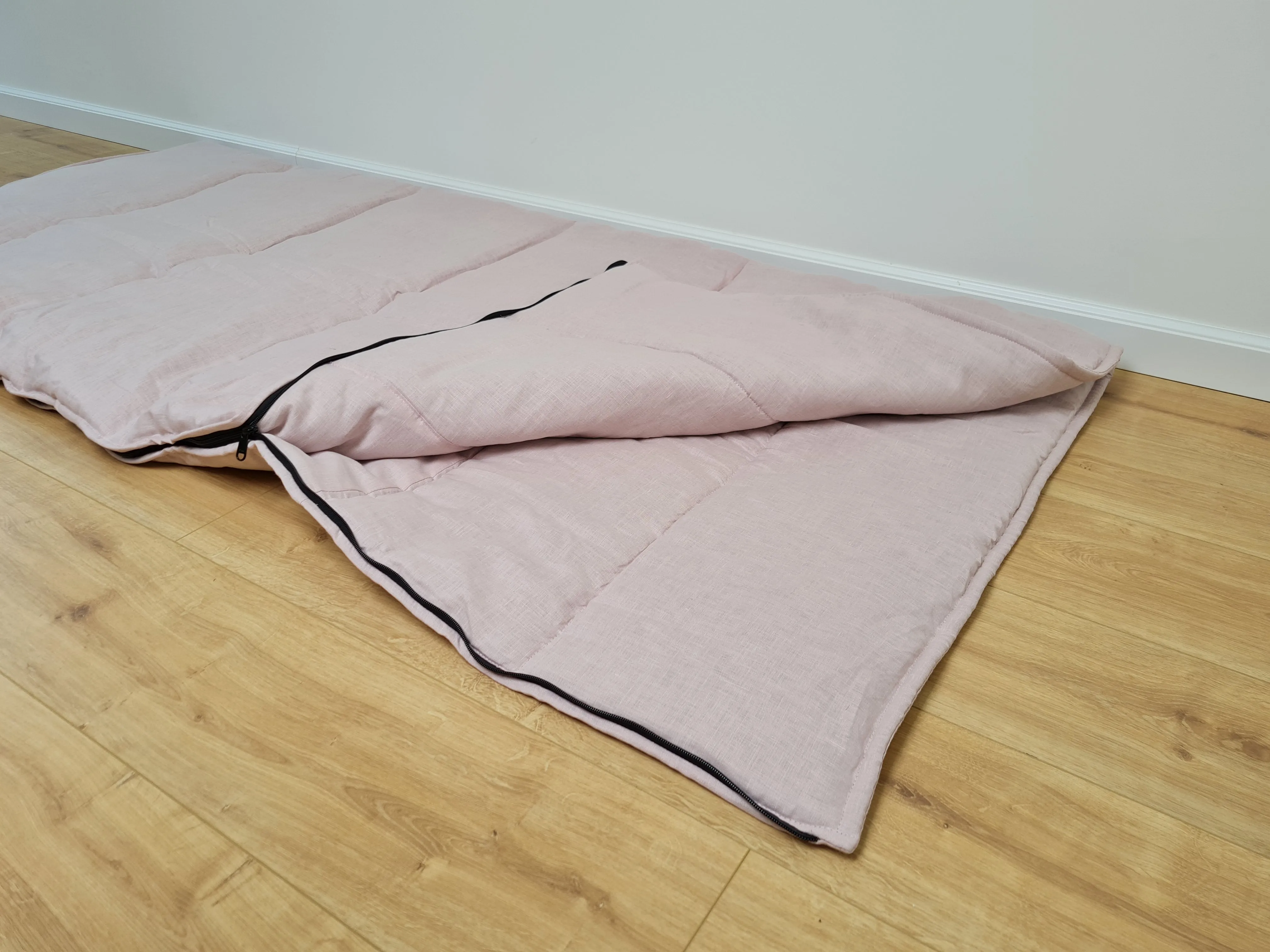 Thick HEMP Sleeping bag in washed ashen pink linen fabric- organic hemp fiber filling   linen fabric - blanket quilt, hand made