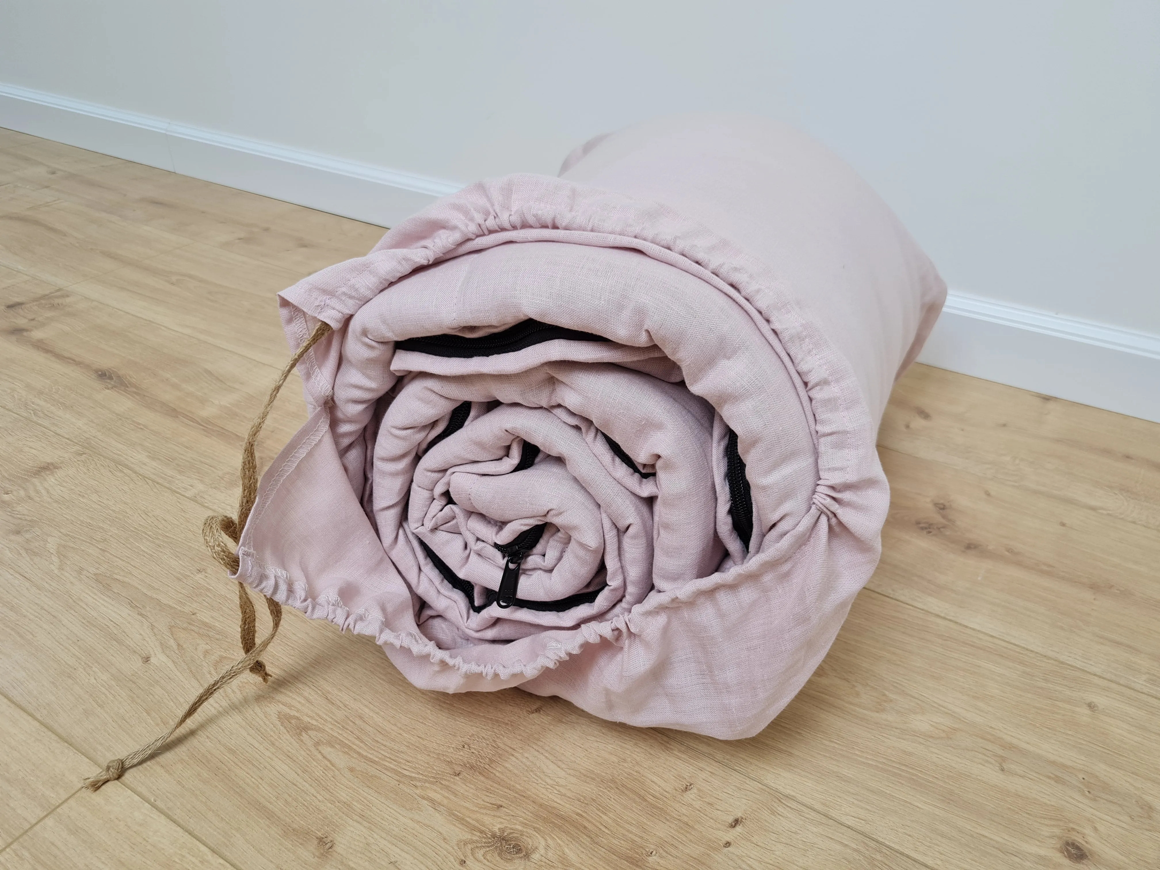 Thick HEMP Sleeping bag in washed ashen pink linen fabric- organic hemp fiber filling   linen fabric - blanket quilt, hand made