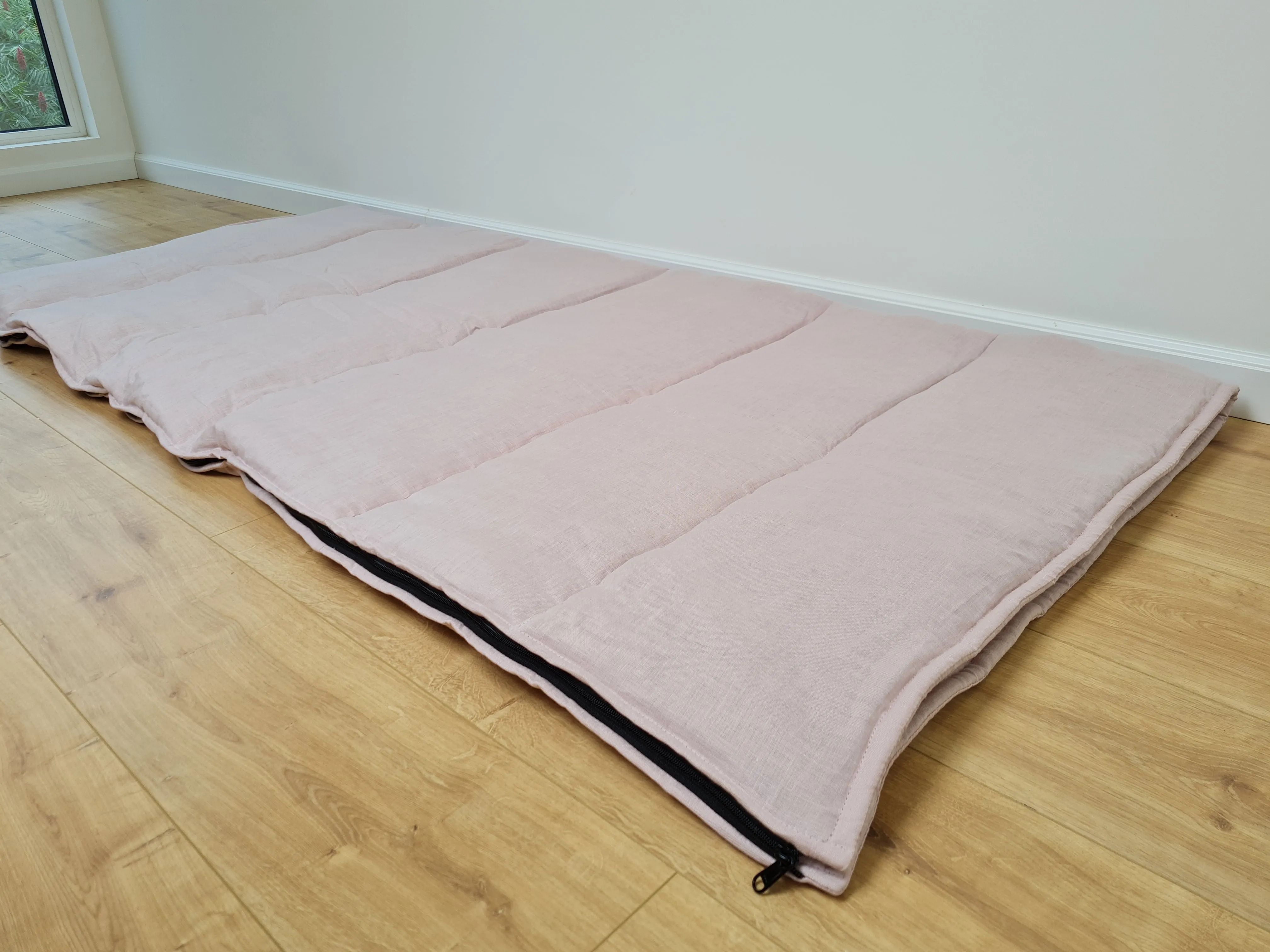 Thick HEMP Sleeping bag in washed ashen pink linen fabric- organic hemp fiber filling   linen fabric - blanket quilt, hand made