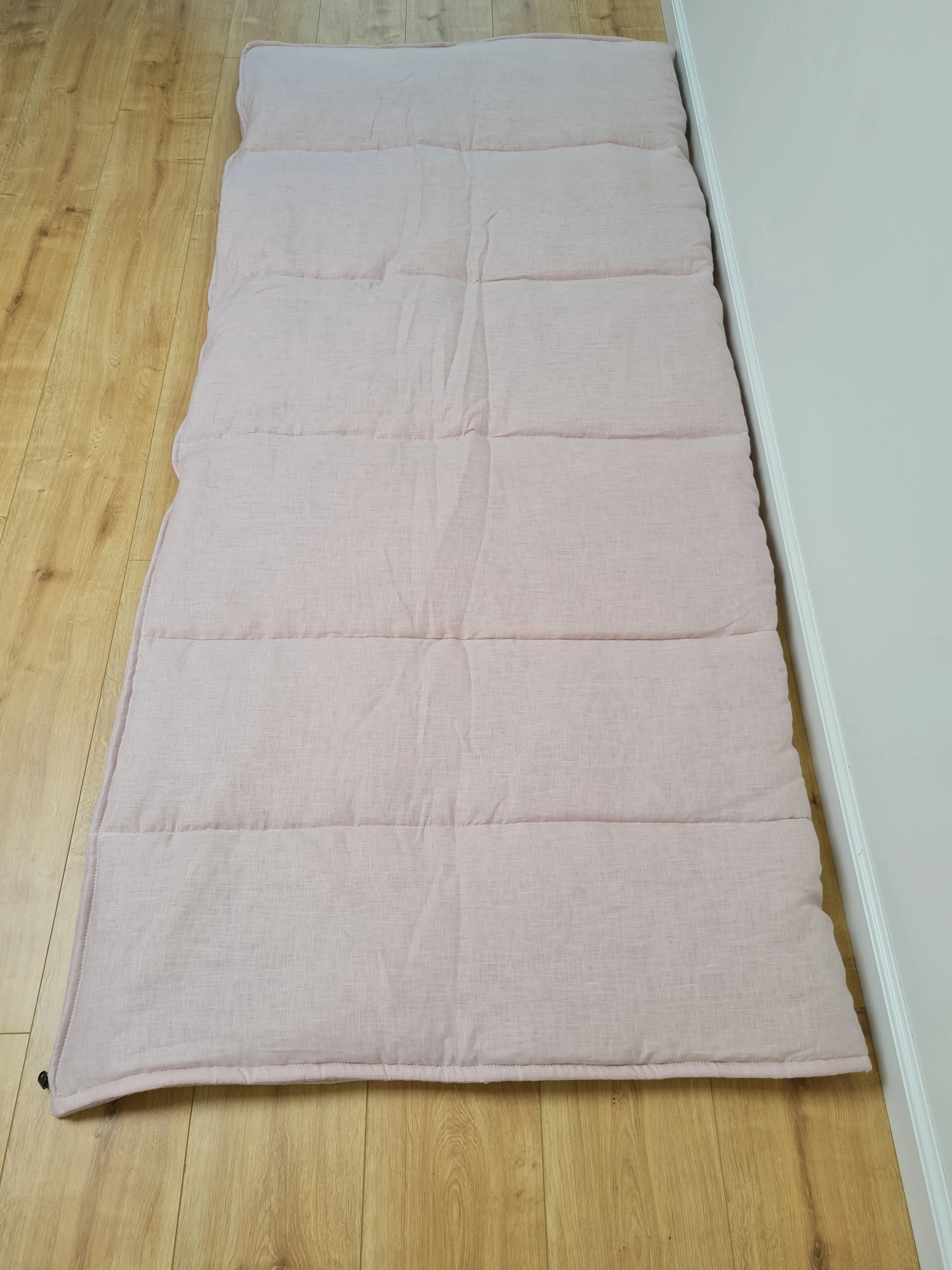 Thick HEMP Sleeping bag in washed ashen pink linen fabric- organic hemp fiber filling   linen fabric - blanket quilt, hand made