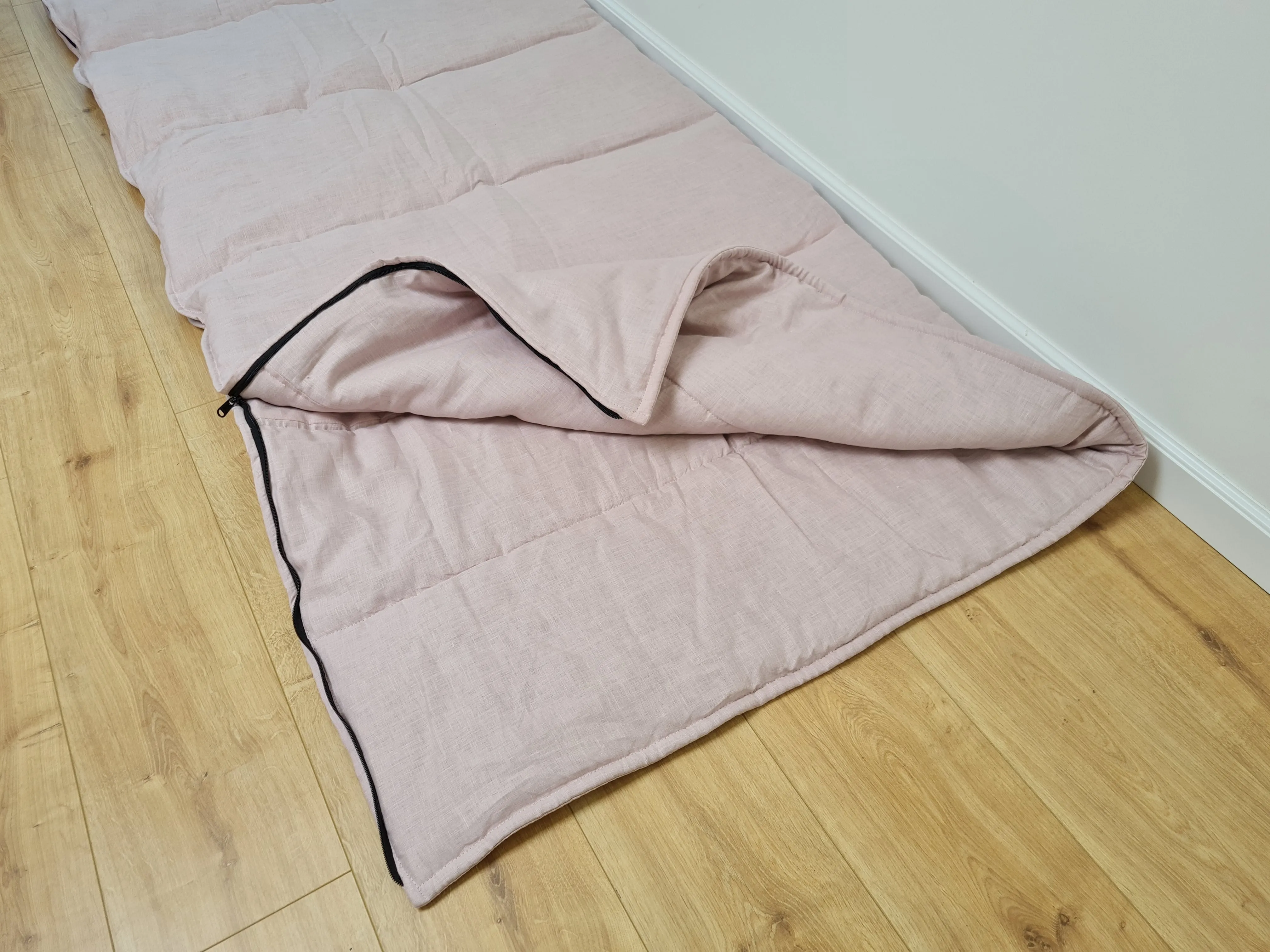 Thick HEMP Sleeping bag in washed ashen pink linen fabric- organic hemp fiber filling   linen fabric - blanket quilt, hand made