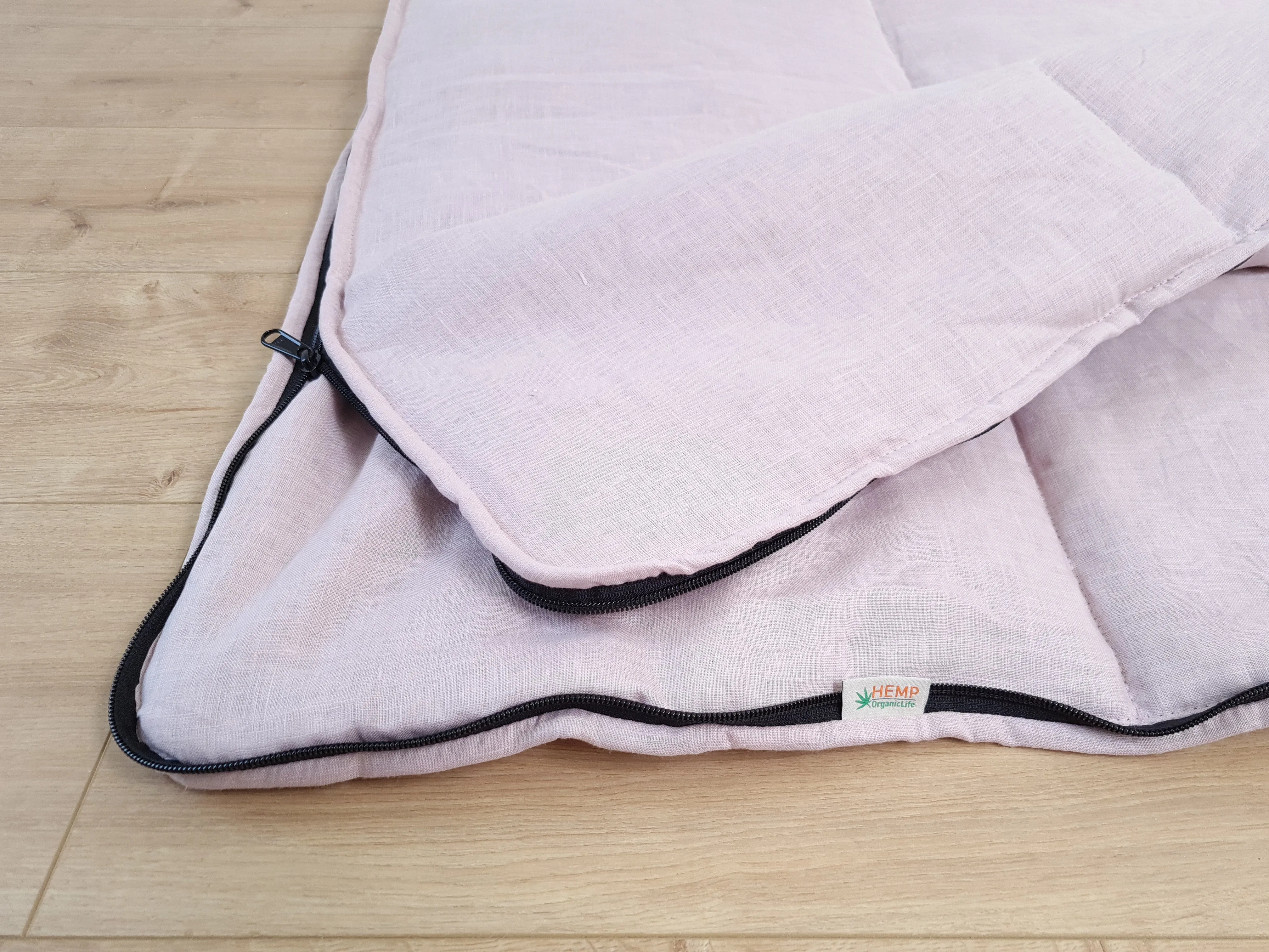 Thick HEMP Sleeping bag in washed ashen pink linen fabric- organic hemp fiber filling   linen fabric - blanket quilt, hand made