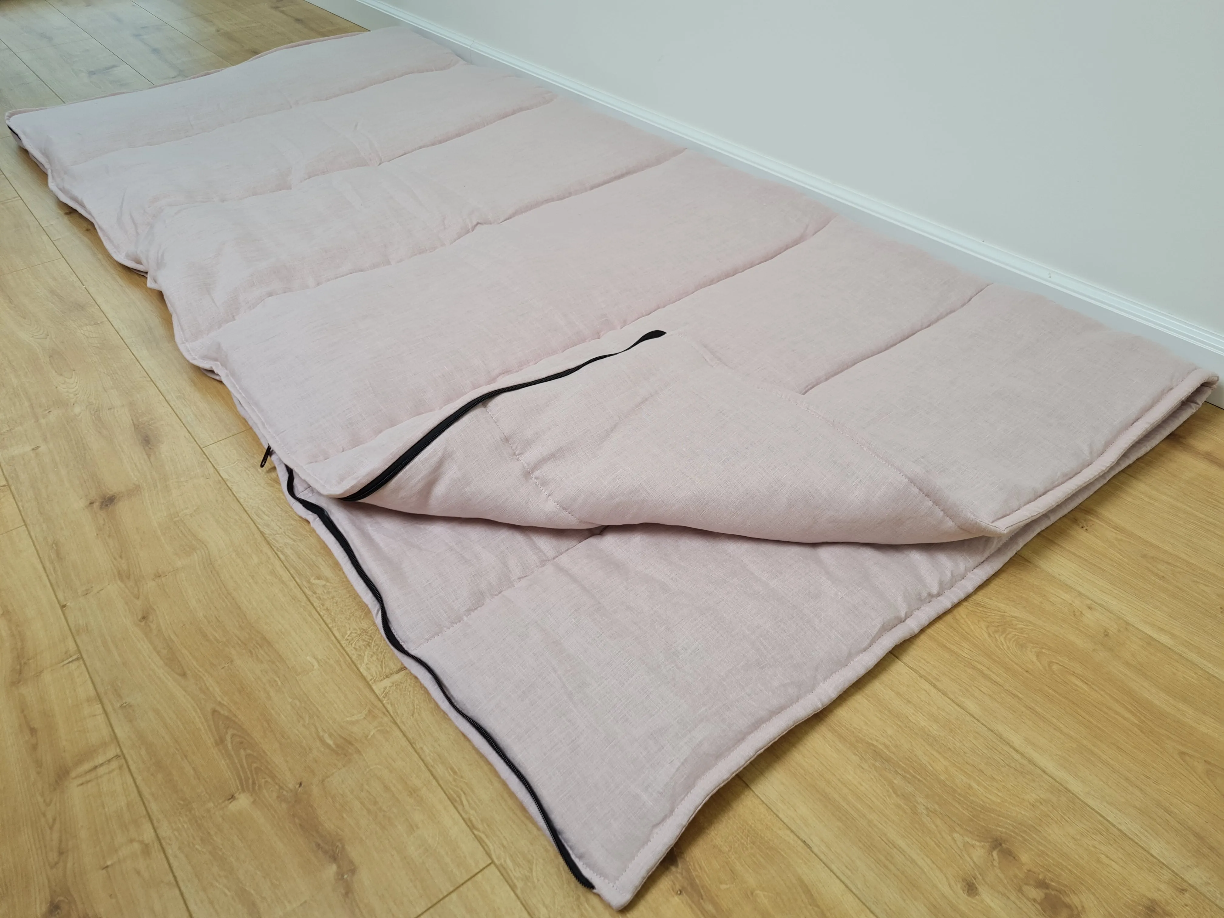 Thick HEMP Sleeping bag in washed ashen pink linen fabric- organic hemp fiber filling   linen fabric - blanket quilt, hand made